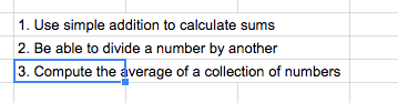 Learning outcomes in a list